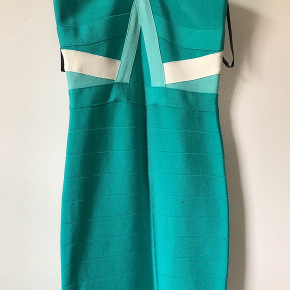 Turquoise Bebe Bodycon Bandage Dress - Picture 3 of 5